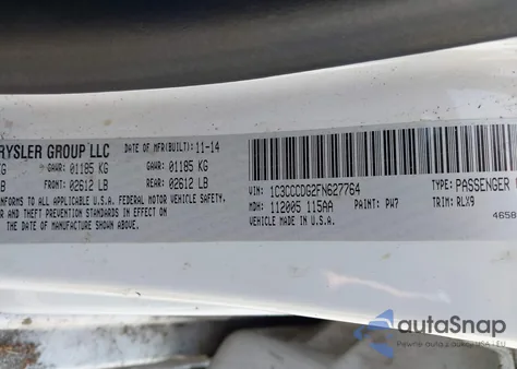 2015 Chrysler 200 S z USA, uszkodzony, nr VIN 1C3CCCDG2FN627764